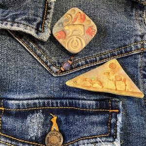 Two handmade brooch pins